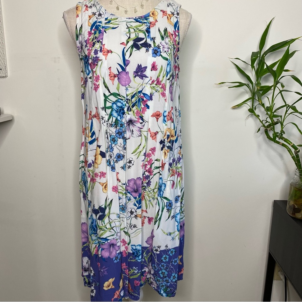 J Jill Colorblock Floral Pleated Swing Dress